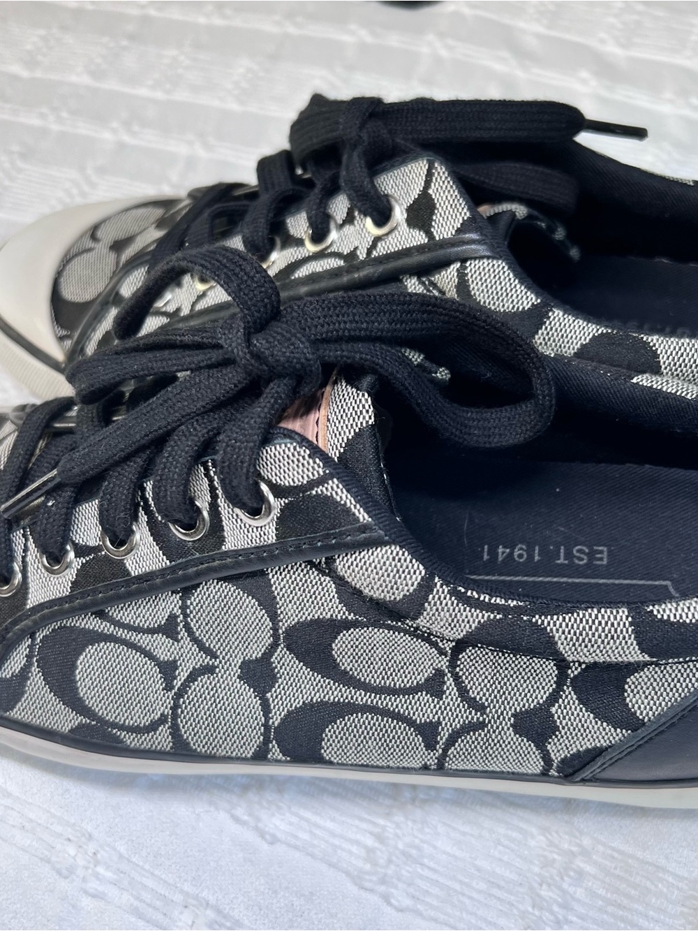 Coach Black & Cream Signature Canvas Lace-Up Sneakers - Picture 8 of 15